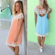 Club Sleeveless Lace Dresses Solid Color Stitching O-neck Halter Women Dress Blue Pink Chiffon Backless Dress 1STL ELY