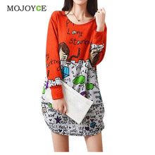 Colorful Loose Long Tee Shirt Women Tops Plus Size Long-Sleeved Knitted Cotton T shirt Women Printing Blusa Top ELY