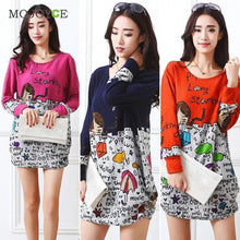 Colorful Loose Long Tee Shirt Women Tops Plus Size Long-Sleeved Knitted Cotton T shirt Women Printing Blusa Top ELY