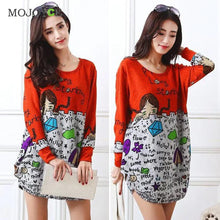 Colorful Loose Long Tee Shirt Women Tops Plus Size Long-Sleeved Knitted Cotton T shirt Women Printing Blusa Top ELY