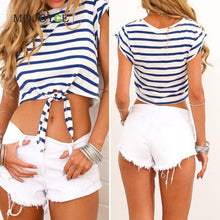 Cotton Blend Women Tops O-Neck Crop Top T Shirt Sexy Striped Short Sleeved Slim Kawaii T-shirt Women Blusa Cropped 1STL ELY