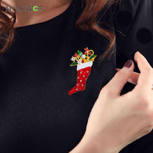 Crystal Rhinestone Enamel Brooch Pin Christmas Stocking Shape Pin Brooch Wedding Party Christmas Gift Jewelry Party Supplies ELY