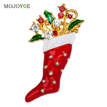 Crystal Rhinestone Enamel Brooch Pin Christmas Stocking Shape Pin Brooch Wedding Party Christmas Gift Jewelry Party Supplies ELY