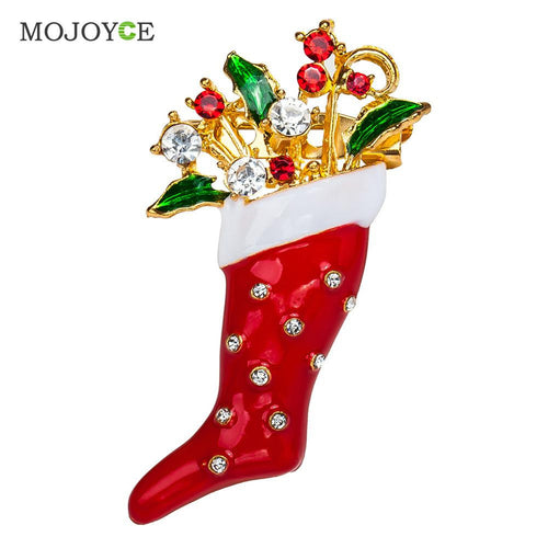 Crystal Rhinestone Enamel Brooch Pin Christmas Stocking Shape Pin Brooch Wedding Party Christmas Gift Jewelry Party Supplies ELY