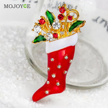 Crystal Rhinestone Enamel Brooch Pin Christmas Stocking Shape Pin Brooch Wedding Party Christmas Gift Jewelry Party Supplies ELY