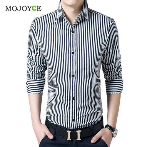 Business Dress Shirts Striped Men's Stylish Casual Shirts Slim Fit Long Sleeve Plus Size Work Wear ELY
