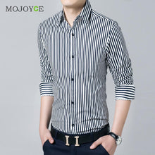 Business Dress Shirts Striped Men's Stylish Casual Shirts Slim Fit Long Sleeve Plus Size Work Wear ELY