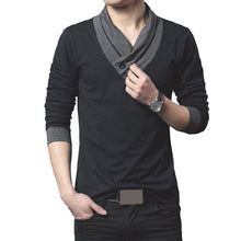 Casual Slim Fit Solid Color V-Neck Long-sleeved Men's T-shirt Casual Cotton Shirts 1STL ELY