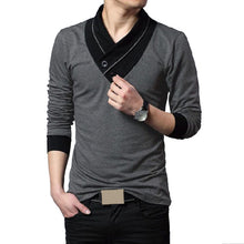 Casual Slim Fit Solid Color V-Neck Long-sleeved Men's T-shirt Casual Cotton Shirts 1STL ELY