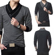 Casual Slim Fit Solid Color V-Neck Long-sleeved Men's T-shirt Casual Cotton Shirts 1STL ELY