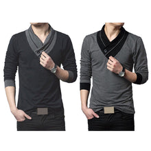Casual Slim Fit Solid Color V-Neck Long-sleeved Men's T-shirt Casual Cotton Shirts 1STL ELY