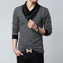 Casual Slim Fit Solid Color V-Neck Long-sleeved Men's T-shirt Casual Cotton Shirts 1STL ELY