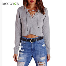 Chest Cross Strap Sweatshirt Women Sexy V Neck Women Tops Gray Long Sleeve Sweatshirt Hoodies Pullovers ELY