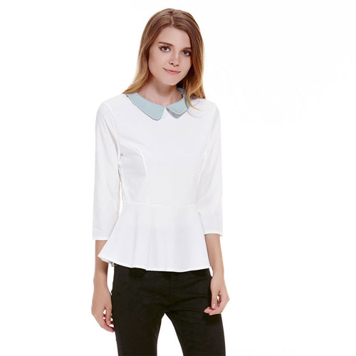 Cute Blusa Mujer Peter pan Collar Blouse Top Shirt Women White Chiffon Blusa Peter Pan Tops Women Blouse with Collar ELY