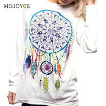Dreamcatcher Printed Tee Colorful Long Sleeve Cotton T Shirt Plus Size Loose Casual T-shirt Woman Clothing ELY