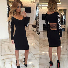 Long-sleeved Slim Casual Dress Letter Femininos Sexy Backless Dress 1STL ELY