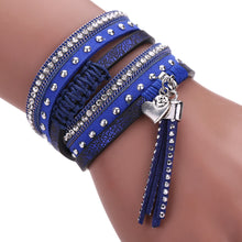 Multilayer Leather Tassels Magnet Bracelet Crystal Rhinestone Wrist Strap Jewelry Feminina Magnetic Buckle Bangles ELY