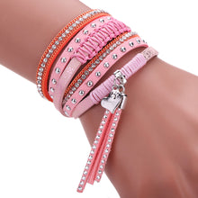 Multilayer Leather Tassels Magnet Bracelet Crystal Rhinestone Wrist Strap Jewelry Feminina Magnetic Buckle Bangles ELY