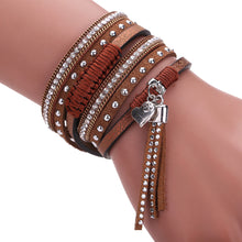 Multilayer Leather Tassels Magnet Bracelet Crystal Rhinestone Wrist Strap Jewelry Feminina Magnetic Buckle Bangles ELY