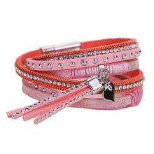 Multilayer Leather Tassels Magnet Bracelet Crystal Rhinestone Wrist Strap Jewelry Feminina Magnetic Buckle Bangles ELY