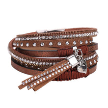 Multilayer Leather Tassels Magnet Bracelet Crystal Rhinestone Wrist Strap Jewelry Feminina Magnetic Buckle Bangles ELY