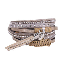 Multilayer Leather Tassels Magnet Bracelet Crystal Rhinestone Wrist Strap Jewelry Feminina Magnetic Buckle Bangles ELY