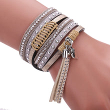 Multilayer Leather Tassels Magnet Bracelet Crystal Rhinestone Wrist Strap Jewelry Feminina Magnetic Buckle Bangles ELY