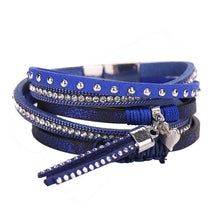 Multilayer Leather Tassels Magnet Bracelet Crystal Rhinestone Wrist Strap Jewelry Feminina Magnetic Buckle Bangles ELY