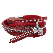 Multilayer Leather Tassels Magnet Bracelet Crystal Rhinestone Wrist Strap Jewelry Feminina Magnetic Buckle Bangles ELY