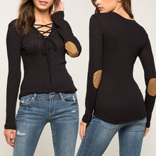 Top Shirt Sexy Lacing V Neck Long Sleeve V-neck Solid Color T shirt Women Tops Camisetas Mujer Crop Tee Shirt Femme ELY