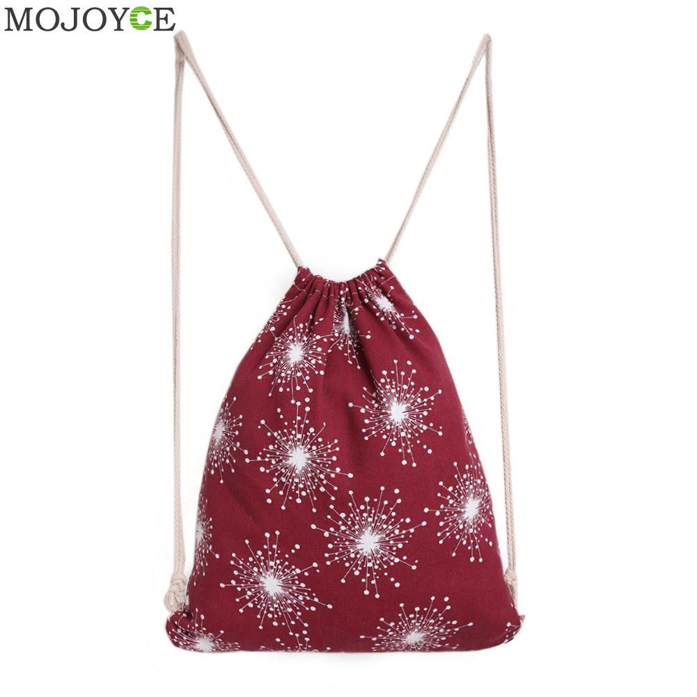 Women Canvas Drawstring Backpack Snowflake Printed Backpack Christmas Bag Students Backpack Mochila Feminina Sack ELY