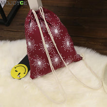 Women Canvas Drawstring Backpack Snowflake Printed Backpack Christmas Bag Students Backpack Mochila Feminina Sack ELY