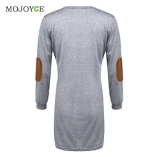 Women Elbow Patch Shift Color Block Top T-Shirt Gray Long Tee T shirt Women Crop Top Blusa Tops Camisas Femininas ELY