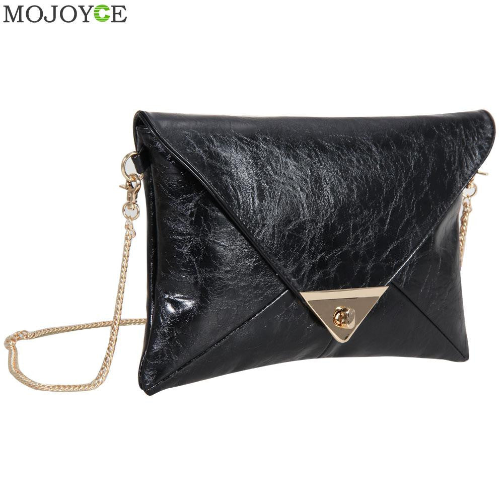 Women Message Bags with Chain Faux Leather Women Bag Envelope Women Leather Handbag Shoulder Crossbody Bag Clutch ELY