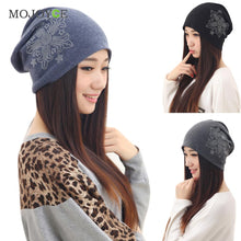 able Warm Women Hat Diamond Floral Knit Gorro Beanie Hip Hop Cap Hats for Women Gorras Planas Slouch Skullies Bonnet ELY