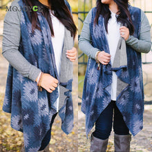 Floral Print Cardigan Women Irregular Long Sleeve Knitted Sweater Blue Knit Cotton Cardigan Open Front Coat Top Plus Size ELY