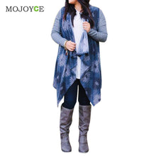 Floral Print Cardigan Women Irregular Long Sleeve Knitted Sweater Blue Knit Cotton Cardigan Open Front Coat Top Plus Size ELY