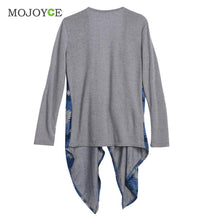 Floral Print Cardigan Women Irregular Long Sleeve Knitted Sweater Blue Knit Cotton Cardigan Open Front Coat Top Plus Size ELY