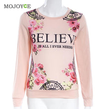 Floral Printing Hoodies Women Sweatshirt Hooded Letter Print Long Sleeve Loose Pink Hoodies Sweatshirt Women ELY