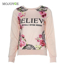 Floral Printing Hoodies Women Sweatshirt Hooded Letter Print Long Sleeve Loose Pink Hoodies Sweatshirt Women ELY