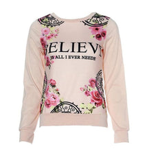 Floral Printing Hoodies Women Sweatshirt Hooded Letter Print Long Sleeve Loose Pink Hoodies Sweatshirt Women ELY