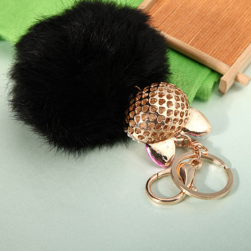 Fox Fur Pearl Rhinestone Ball Top Car Key Ring Bag Charm Key Chains Christamas Gift for Girl 1STL ELY