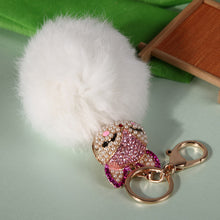 Fox Fur Pearl Rhinestone Ball Top Car Key Ring Bag Charm Key Chains Christamas Gift for Girl 1STL ELY