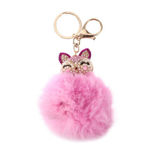Fox Fur Pearl Rhinestone Ball Top Car Key Ring Bag Charm Key Chains Christamas Gift for Girl 1STL ELY