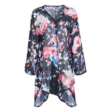 Top Women Long Printed Shirts Chiffon Kimono Printed Cardigan V-Neck Half Sleeve Women Sexy Kimono 1STL ELY