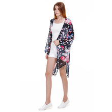 Top Women Long Printed Shirts Chiffon Kimono Printed Cardigan V-Neck Half Sleeve Women Sexy Kimono 1STL ELY