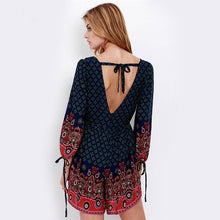 Women Playsuits Long Sleeves Elastic Waist Bodysuit Women Vintage Deep V Neck Printed Jumpsuit Rompers Womens Jumpsuit ELY