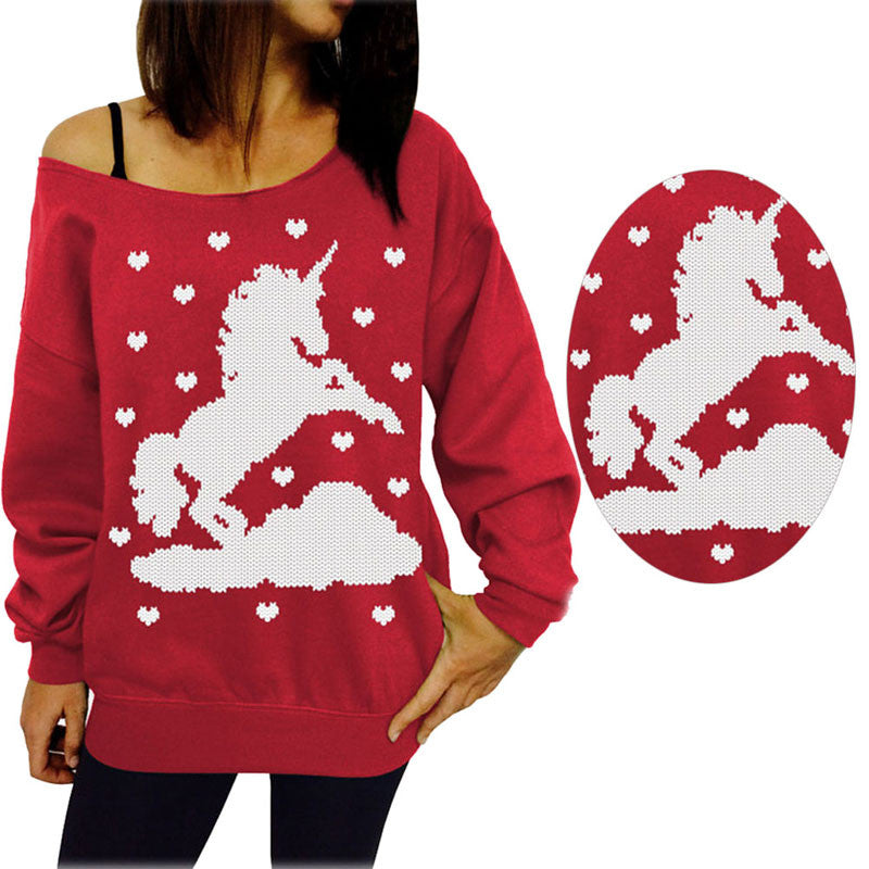 Womens Xmas Off the Shoulder Sweater Tops Pullover Chiristamas Sweaters Christamas Gift 1STL ELY