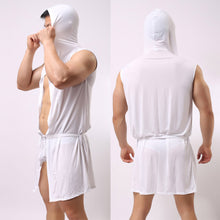 Men Bathrobe Pajamas Sexy Hooded Sleeveless Robe Sleepwear Nightshirt 1STL ELY