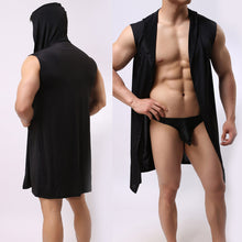 Men Bathrobe Pajamas Sexy Hooded Sleeveless Robe Sleepwear Nightshirt 1STL ELY